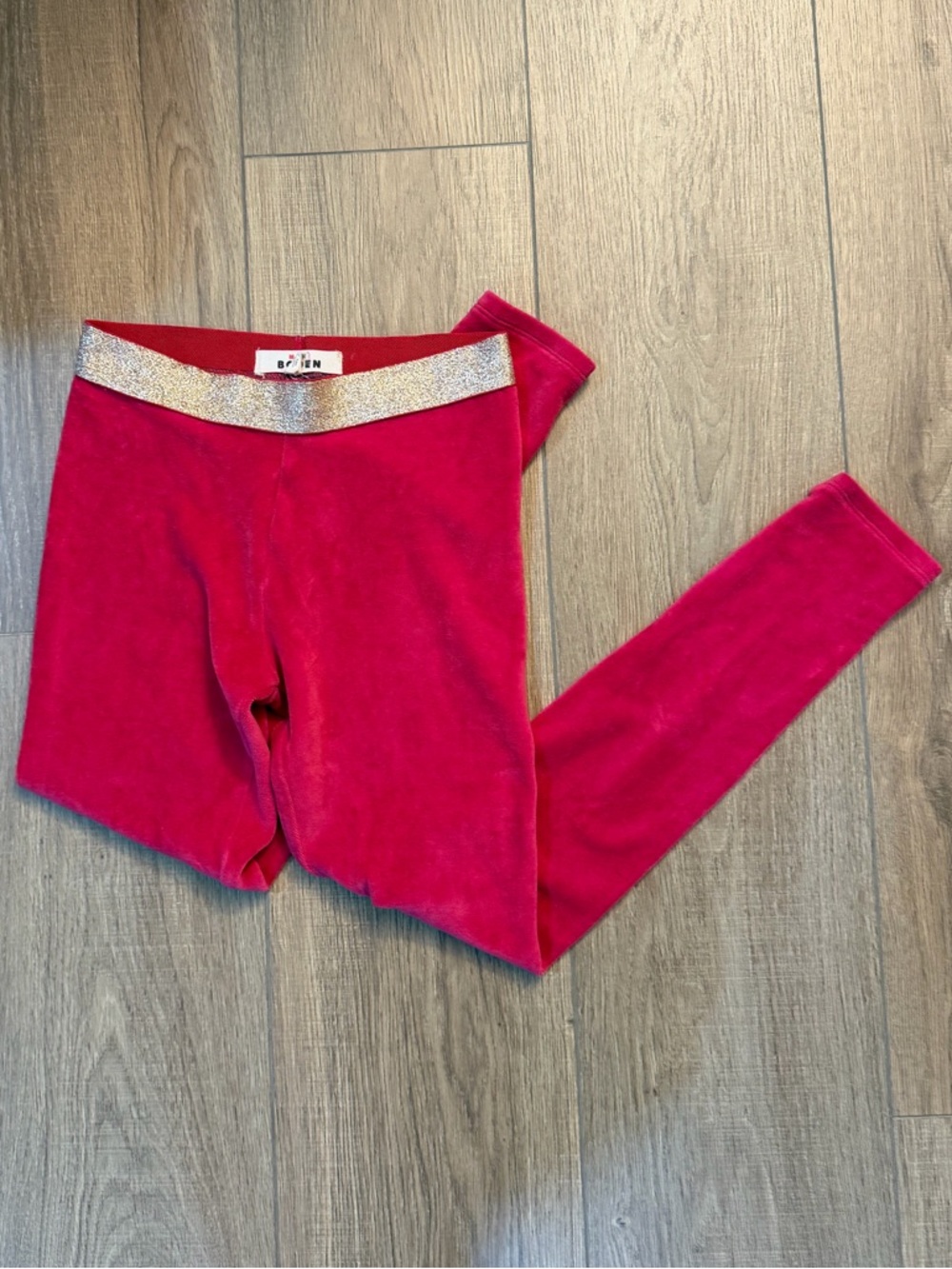 EUC Mini Boden Fuchsia Velvet Leggings with Glitter Waistband (Sz 10-11)